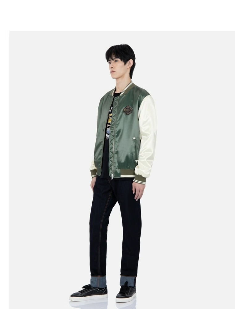 【王一博同款】evisu 2022年秋冬新款 男锦鲤图案夹棉刺绣飞行员外套