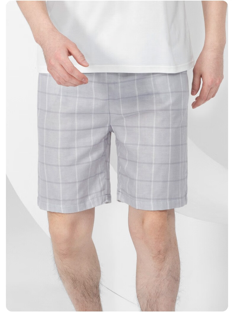 爱帝男士纯棉家居裤宽松格子阿罗裤居家单裤透气棉质薄款宝兰xl