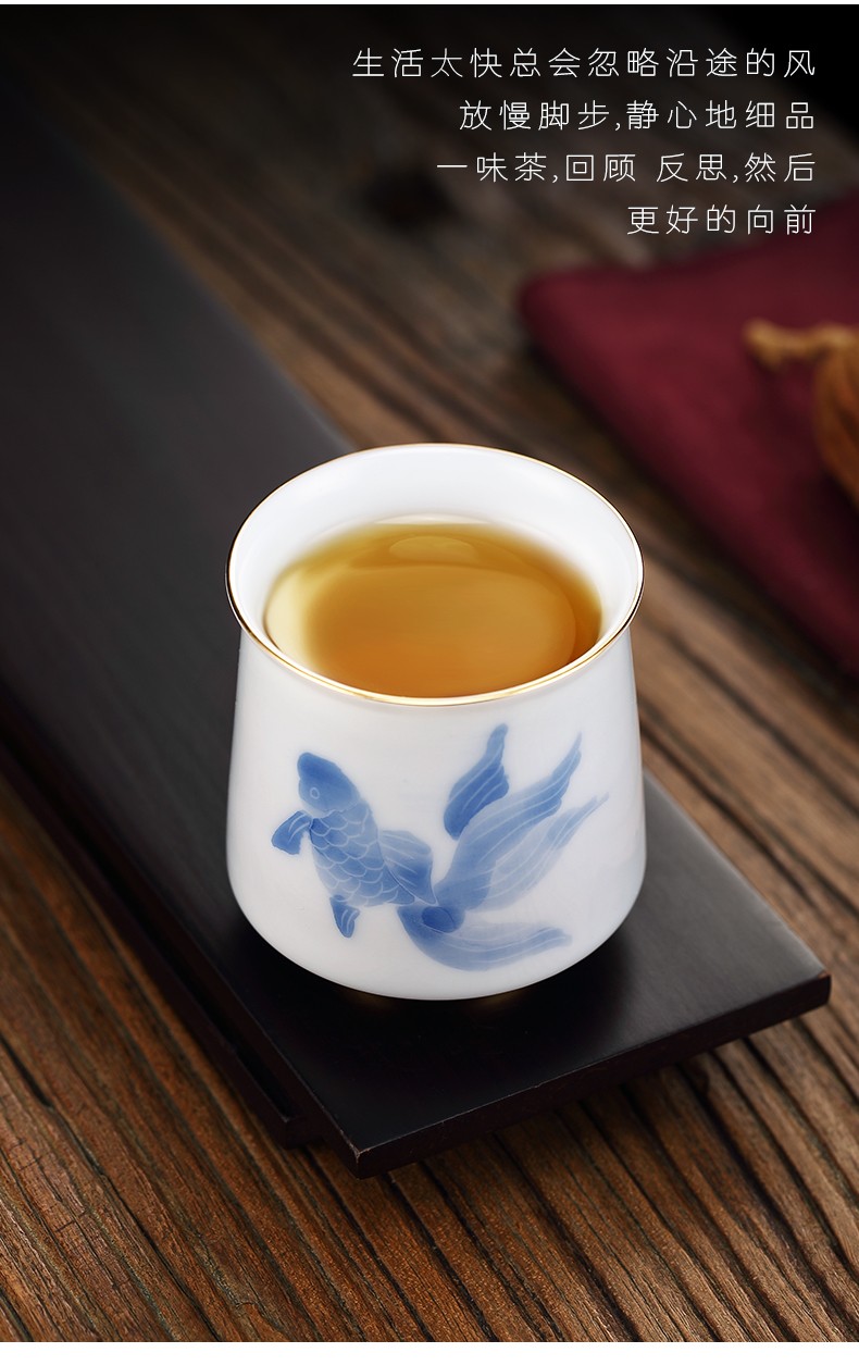 询匠 日式大号茶杯青白瓷主人杯个人专用茶馆茶道品茗杯喝茶杯陶瓷