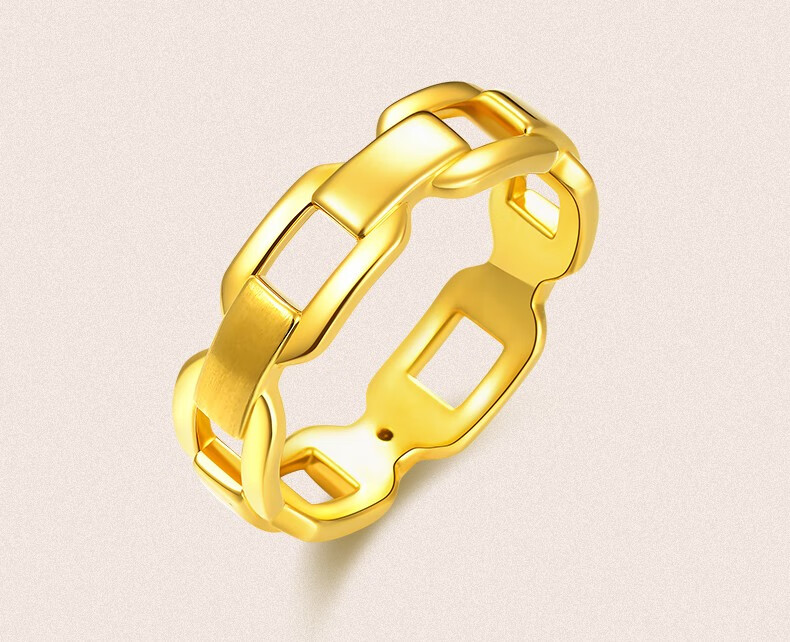 荟萃楼黄金戒指女几何链条足金素圈个性小红书ins硬金送女友礼物 14圈