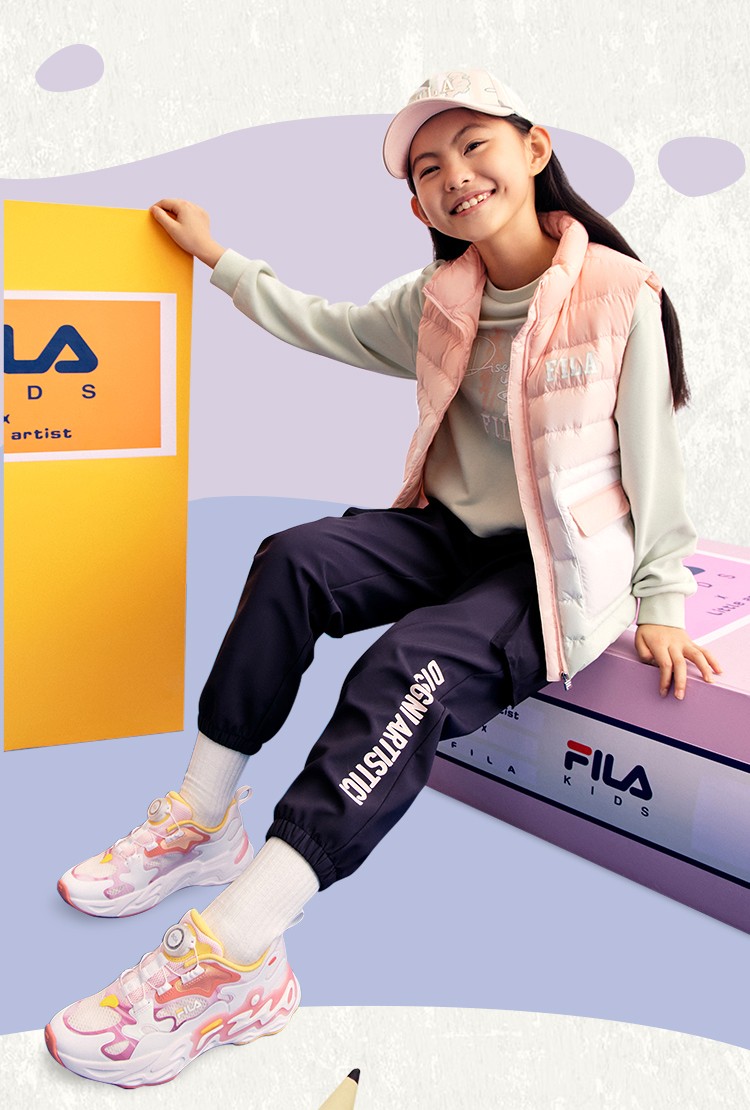 fila斐乐童鞋儿童艺术家跑步鞋2022夏季新款旋转扣男女大童运动鞋标准