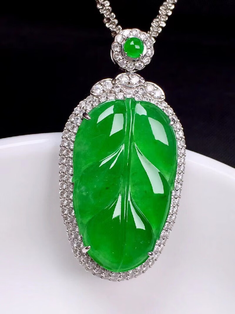 发源地 冰阳绿金枝玉叶吊坠 18k金镶钻缅甸a货翡翠玉石珠宝首饰送女友