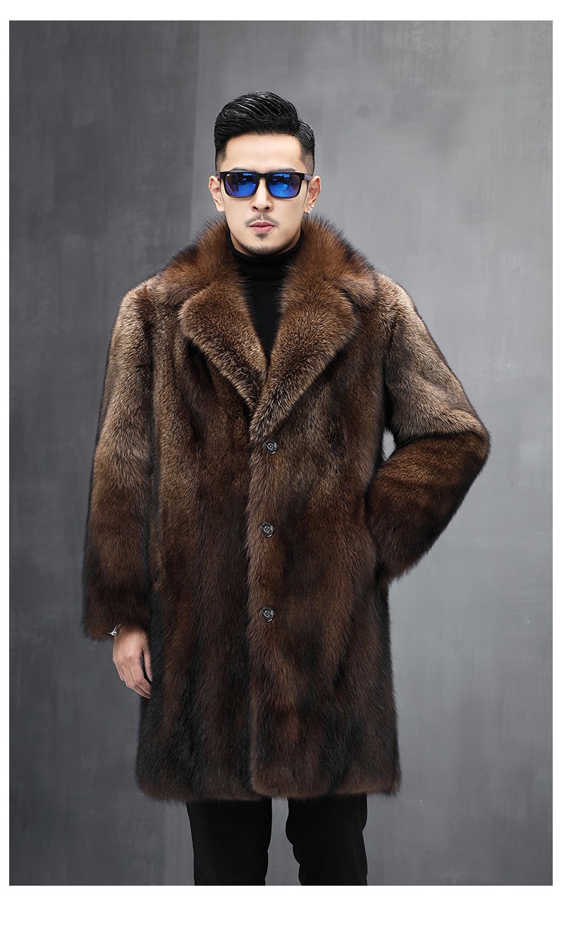 恒源祥2022新款北美进口渔貂皮草外套男貂皮大衣男整貂潮中长款连帽