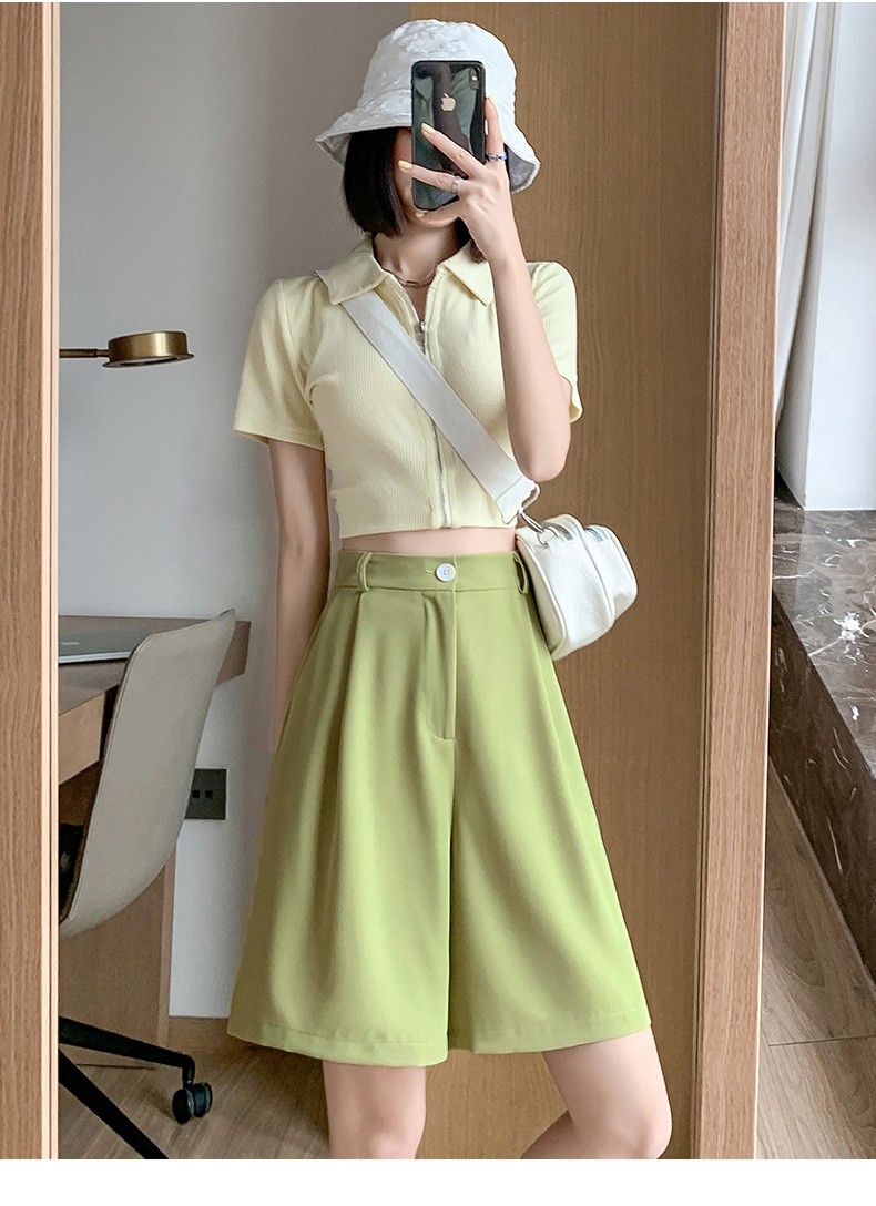 LangSha Women's Suit Shorts, Lightweight And Loose-Fitting for Summer Wear, Wide-Leg Five-Point Shorts, High-Waisted A-Line Slimming Casual Shorts 28