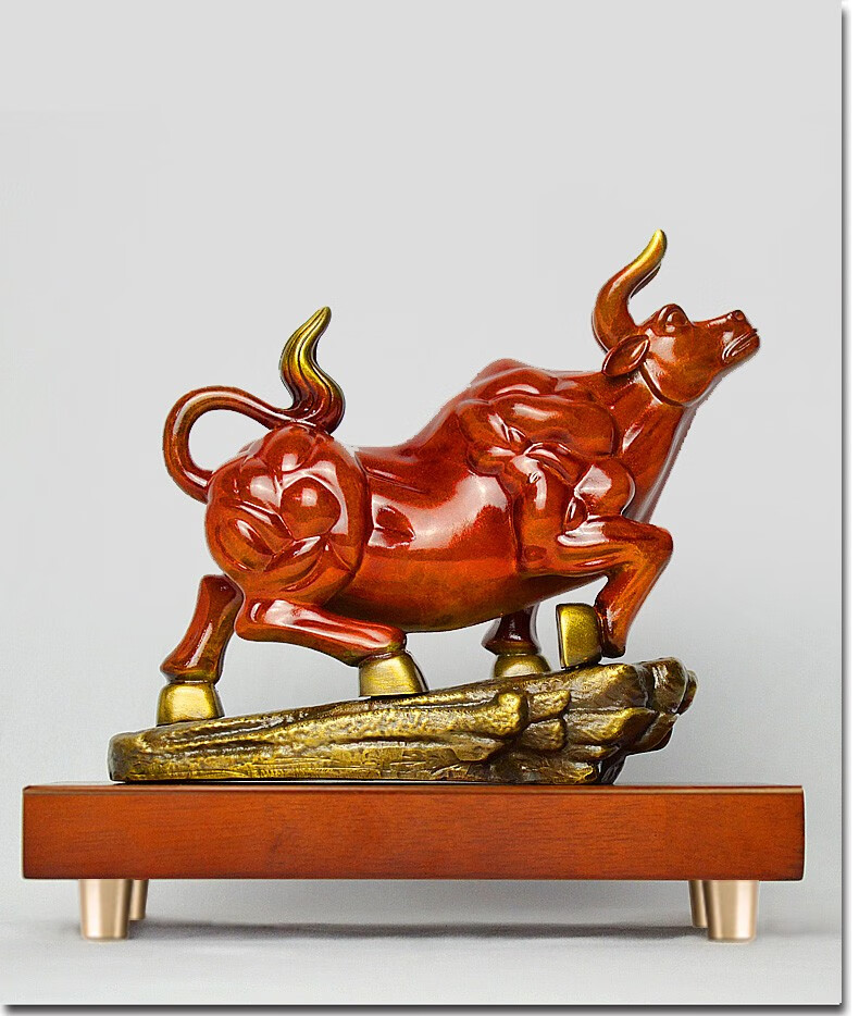 牛转乾坤乔迁开业礼品客厅办公室玄关装饰品摆件招财牛纯铜黄色中号