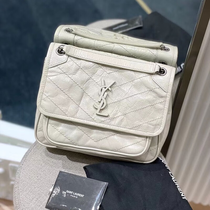 二手95新ysl小号nikibaby奶白色牛皮单肩斜挎包女士包袋