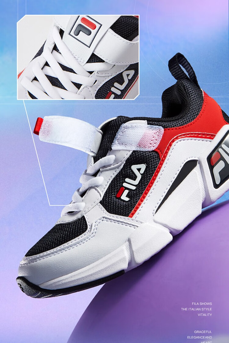 fila斐乐童鞋儿童运动鞋夏季新款男女小童网面透气防滑跑步鞋奶白典雅