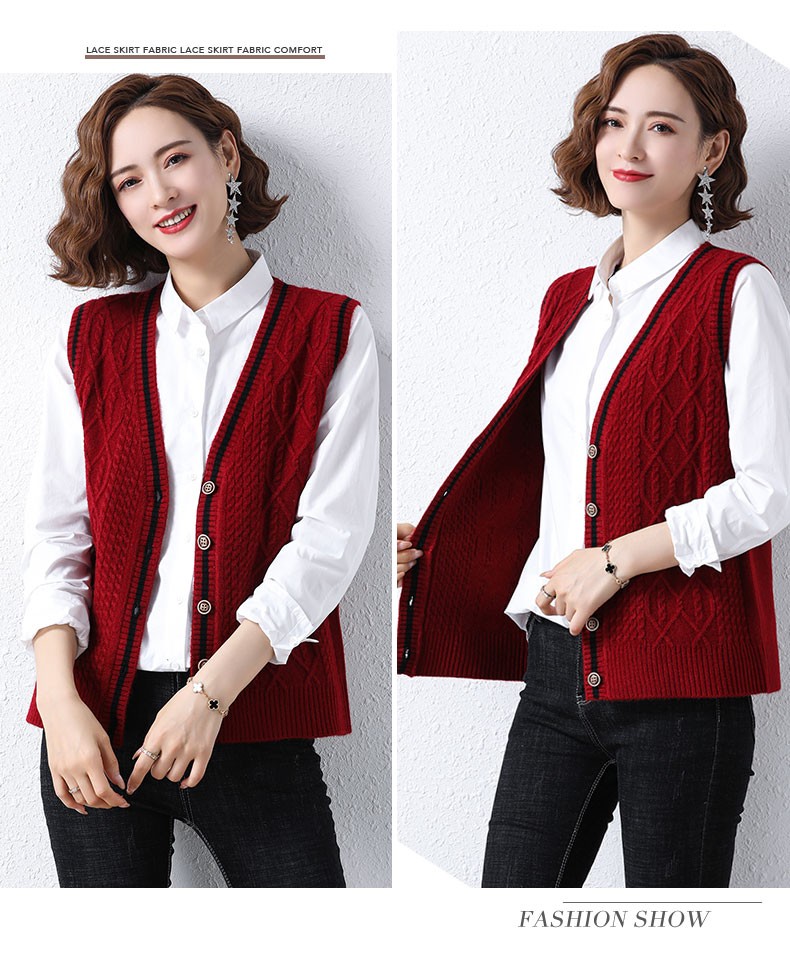 柏诺雅针织衫女羊毛针织开衫背心外穿女士春秋薄款毛线马甲外套二八月