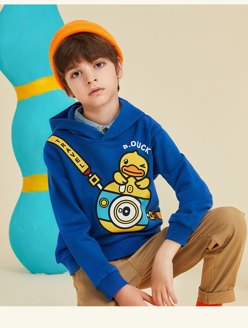 duck小黄鸭童装儿童卫衣男童2021秋季新款洋气连帽女童上衣薄款 阳光