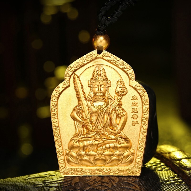 喜金珠宝 传承古法黄金虚空藏菩萨吊坠实心足金999生肖牛虎守护挂坠