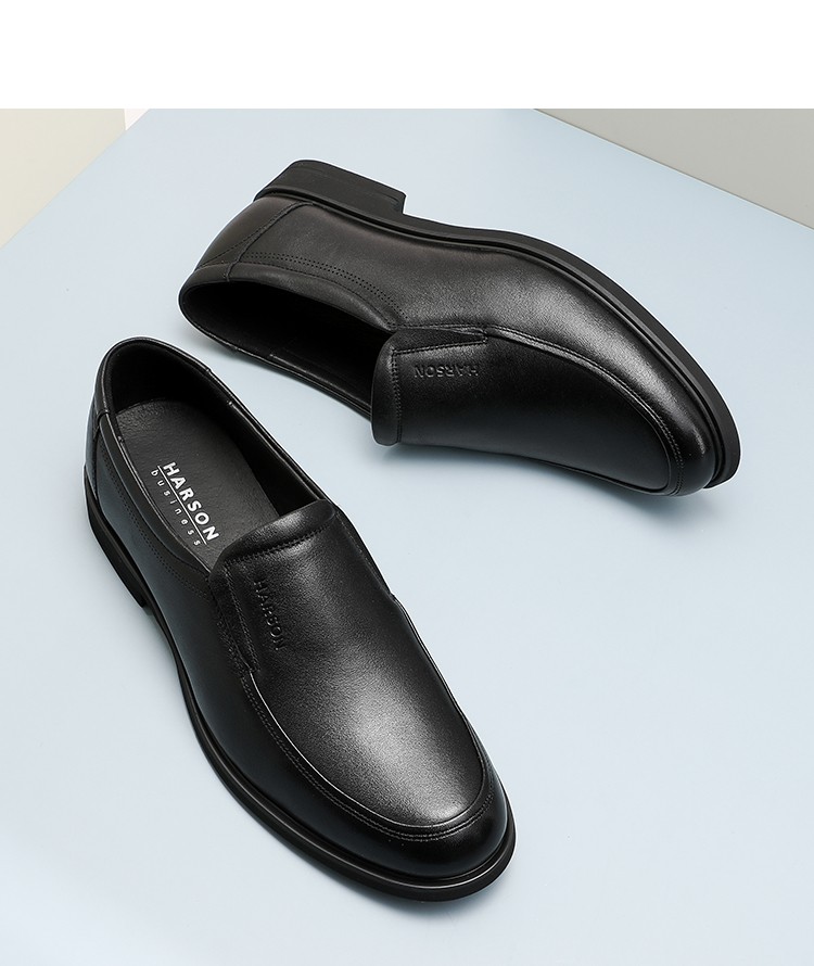 男士休闲皮鞋春秋低帮牛皮工作鞋百搭款通勤鞋黑色43265同运动鞋44码