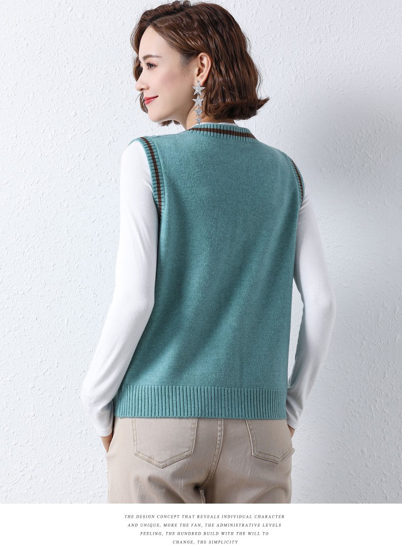 柏诺雅针织衫女羊毛针织开衫背心外穿女士春秋薄款毛线马甲外套二八月