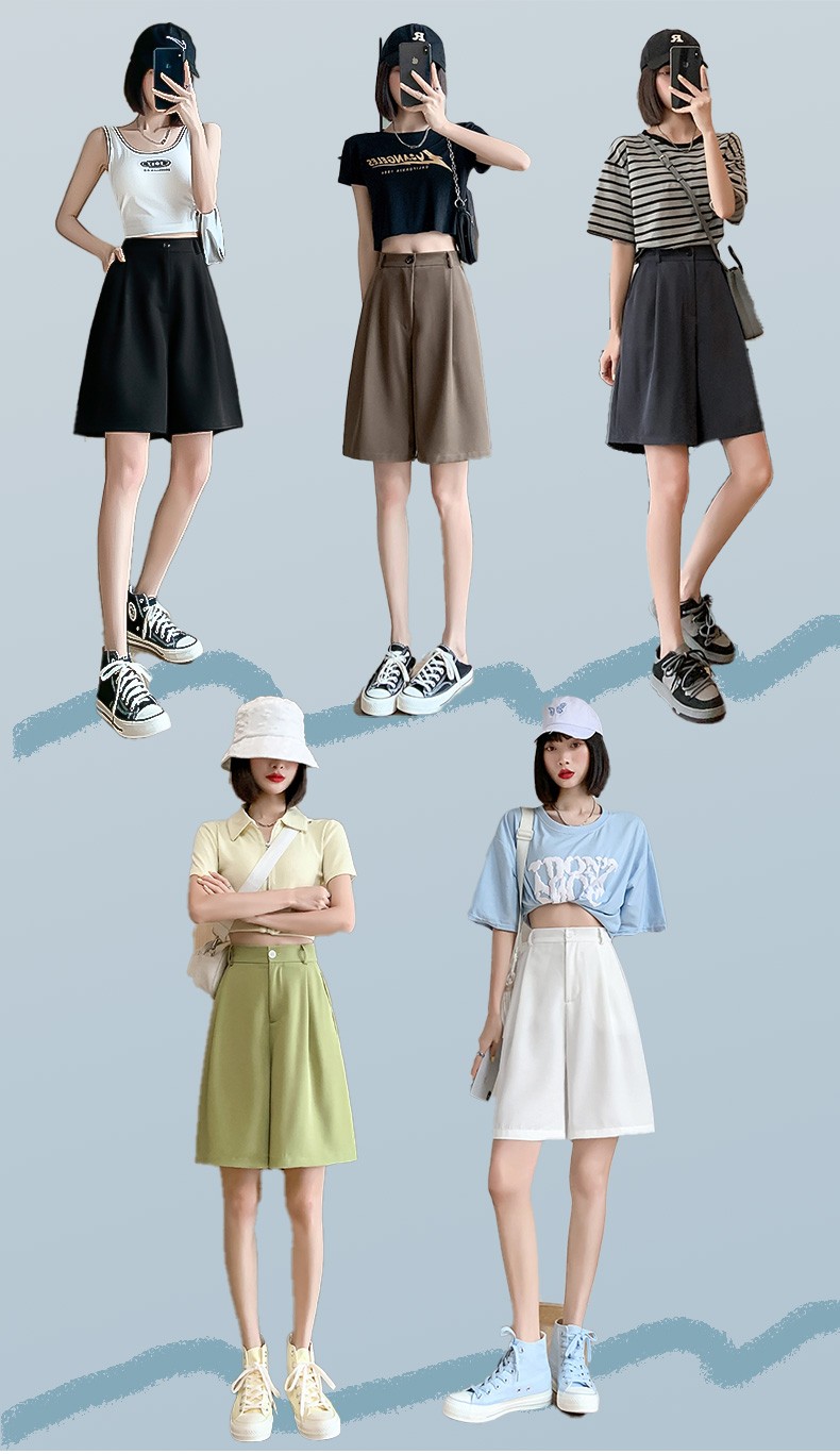 LangSha Women's Suit Shorts, Lightweight And Loose-Fitting for Summer Wear, Wide-Leg Five-Point Shorts, High-Waisted A-Line Slimming Casual Shorts 15