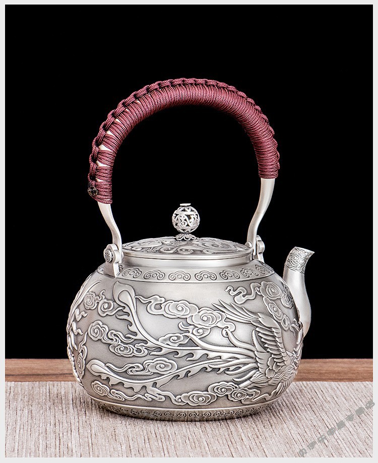 纯手工家用提梁壶大容量泡茶壶高档办公室泡茶器510克足银999检验报告