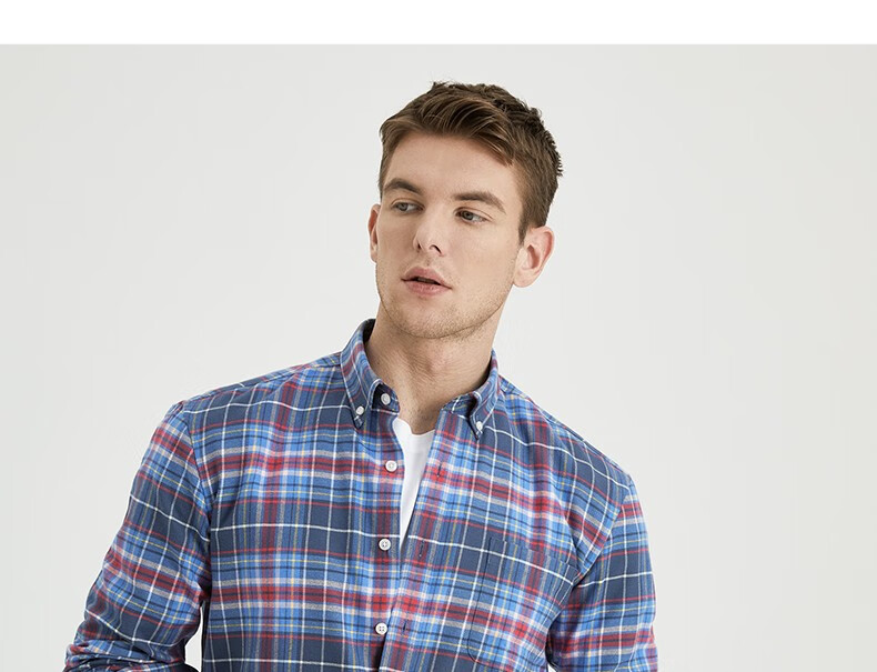 100%新疆长绒棉it男格子衬衫男秋冬装略厚款长袖渐变模糊格纹衬衣 sf