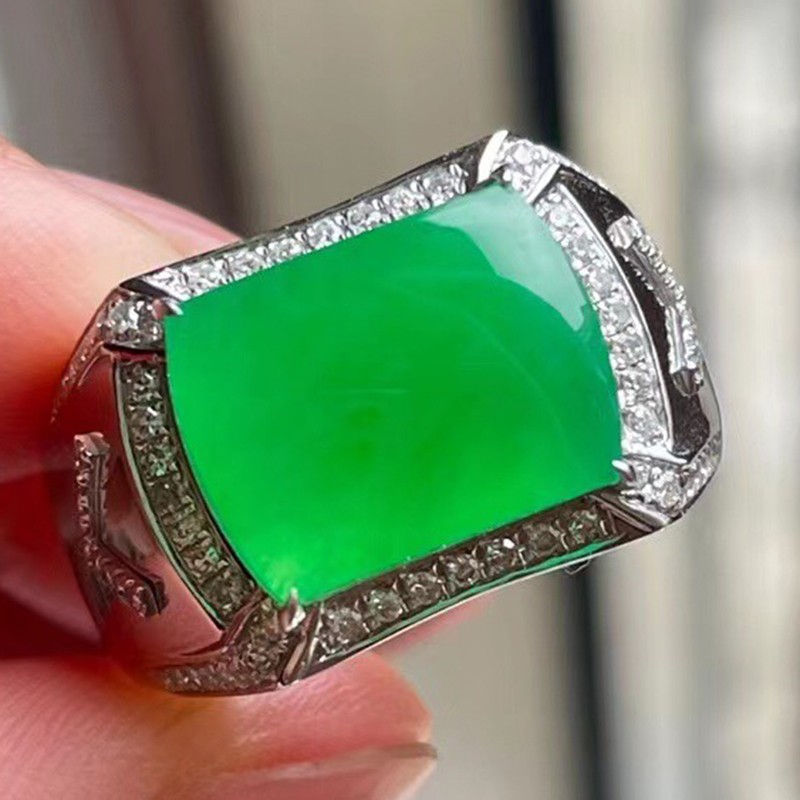 心偶玉翡翠冰阳绿马鞍男戒指缅甸a货翡翠手饰送礼送生日礼物男女款