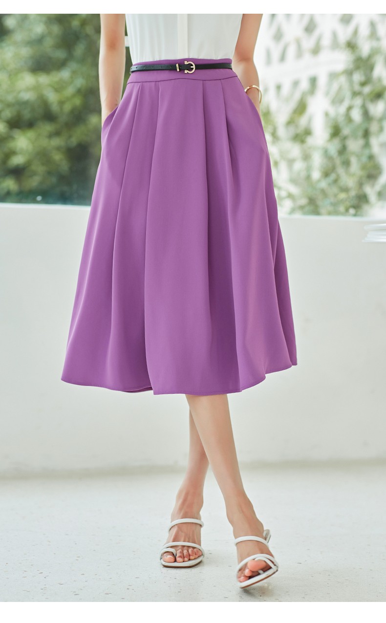 【夏季新品】osa欧莎紫色中长款高腰伞裙半身裙女夏季2022新款薄款