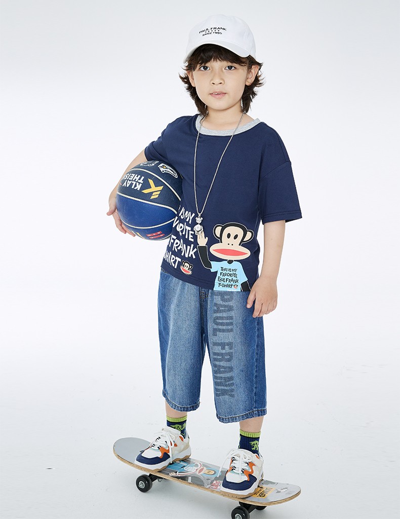 大嘴猴paulfrank童装男童牛仔短裤夏季薄款2022年新款外穿中大童韩版