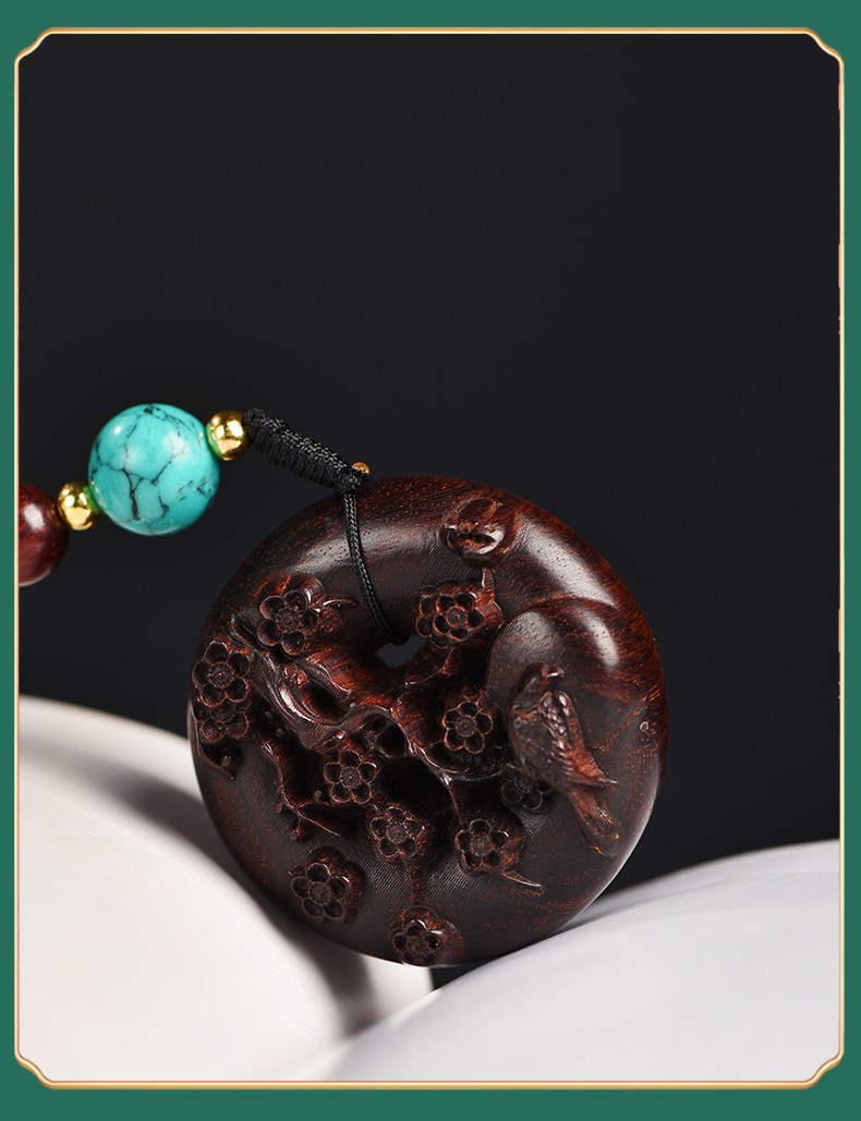 晨熟印度小叶紫檀喜上眉梢平安扣吊坠护身符红木木雕车挂件古典钥匙扣