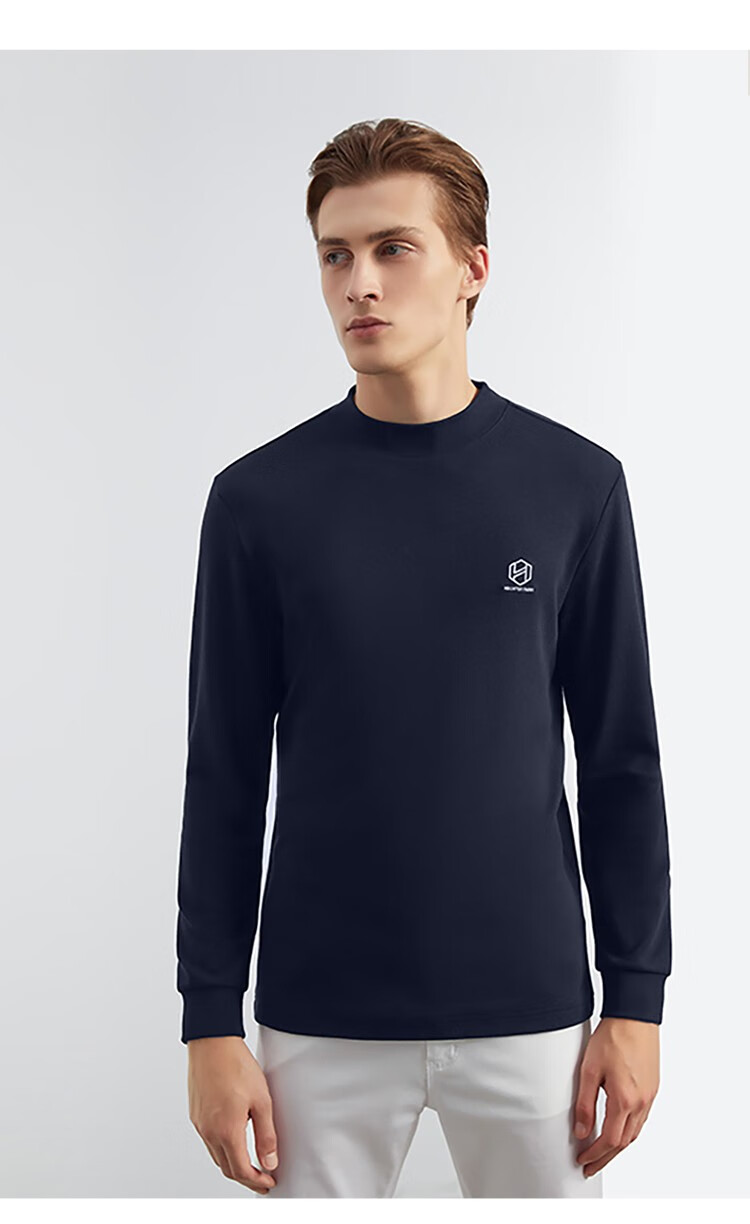 danielhechter丹尼爱特男士卫衣打底衫半高领春秋莫代尔纯色长袖白色