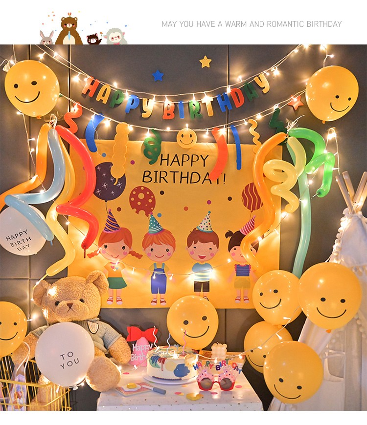 韩式ins风生日派对装饰背景墙儿童2岁女孩长条气球宝宝周岁布置海报