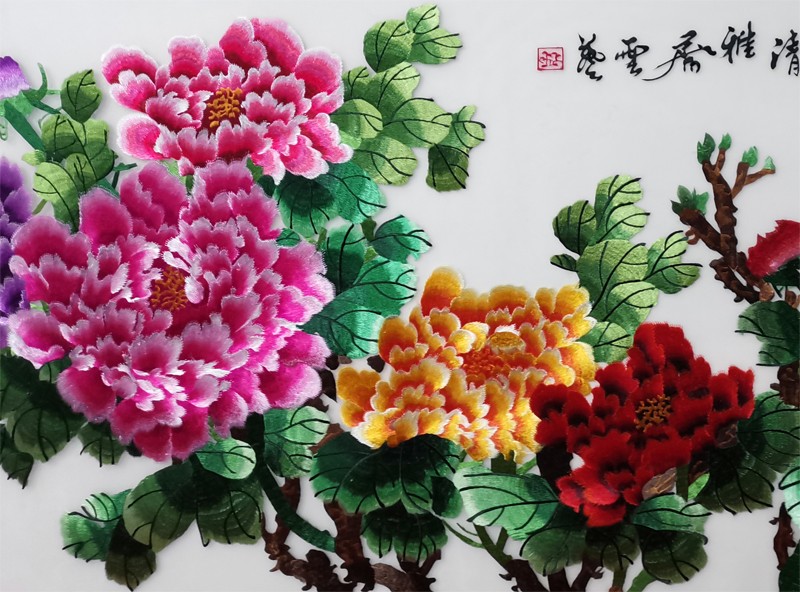 苏绣装框成品实木框刺绣装饰画客厅沙发办公室挂画富贵吉祥图壁画乔迁