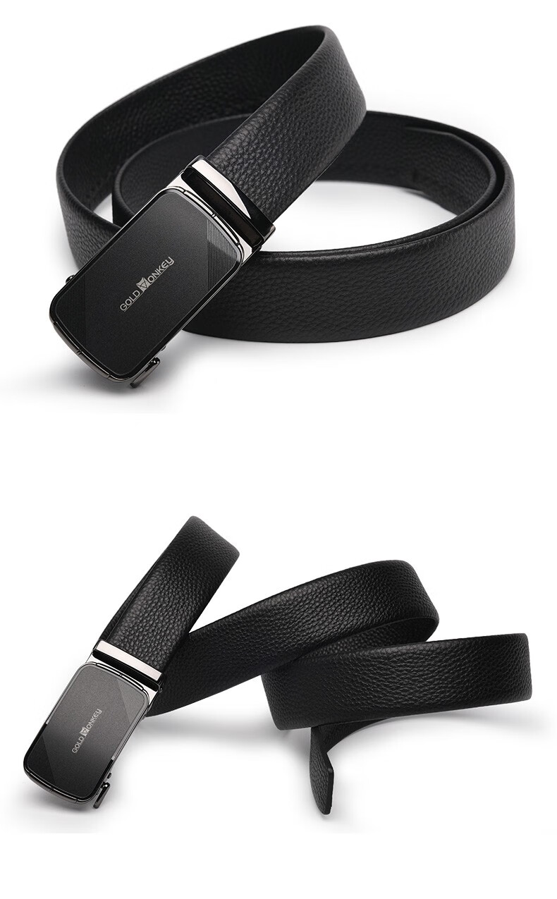 金猴2022新款自动扣牛皮腰带男 商务休闲舒适皮带男 22y001wx 黑色