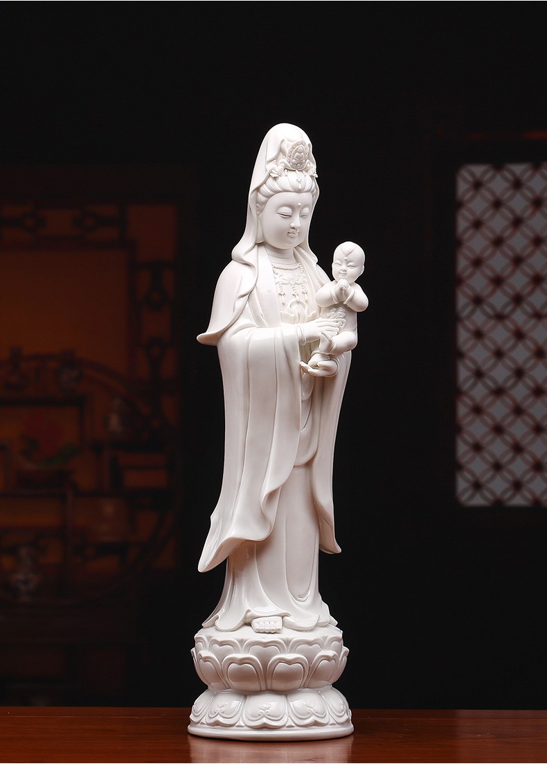造趣zaoqu16寸立莲送子观音菩萨德化陶瓷彩绘观世音佛像摆件结婚礼物