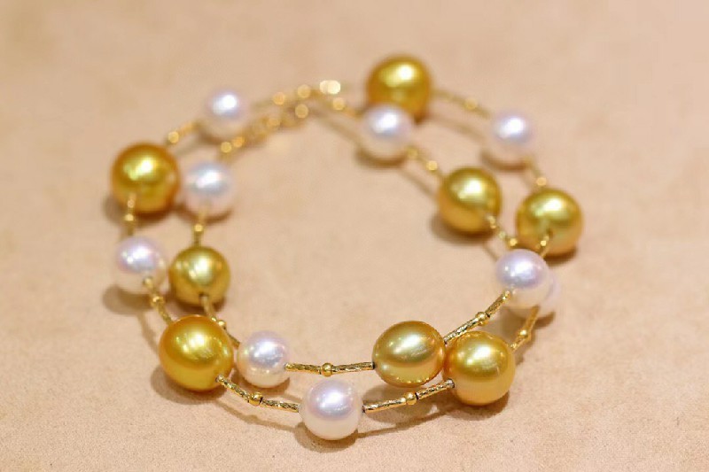 南洋半岛 金白珍珠混珠项链 进口海水珍珠吊坠轻奢名