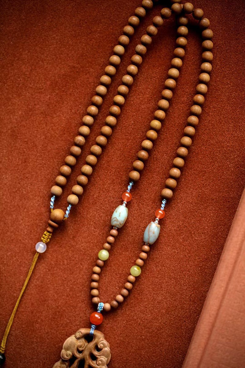 光音老山檀香项链木质挂链男士女士脖链男女款项坠文玩木饰品印度红肉