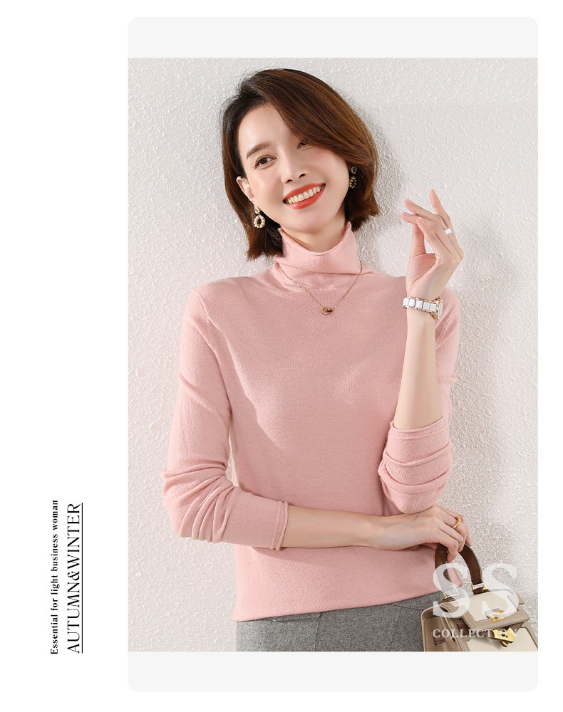 Hengyuanxiang 100% Pure Wool Women's Sweater Autumn Winter Turtleneck Thin Fashion Casual Knitwear Versatile Base Shirt Top 23