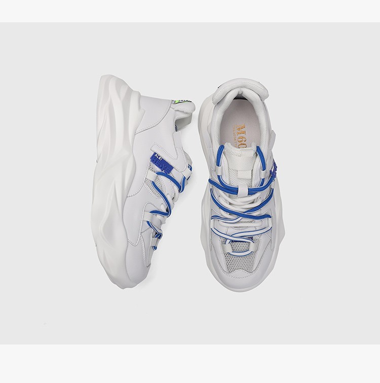 m60老爹鞋女2022夏季新款真皮圆头系带松糕底拼色单鞋休闲运动鞋绿色