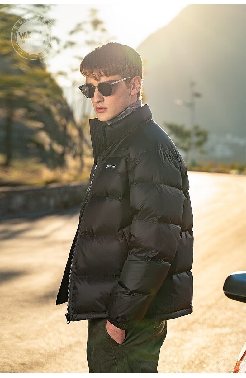 奥卡索(walker shop)羽绒服男【90%白鸭绒】外套加厚保暖黑色冬季面包