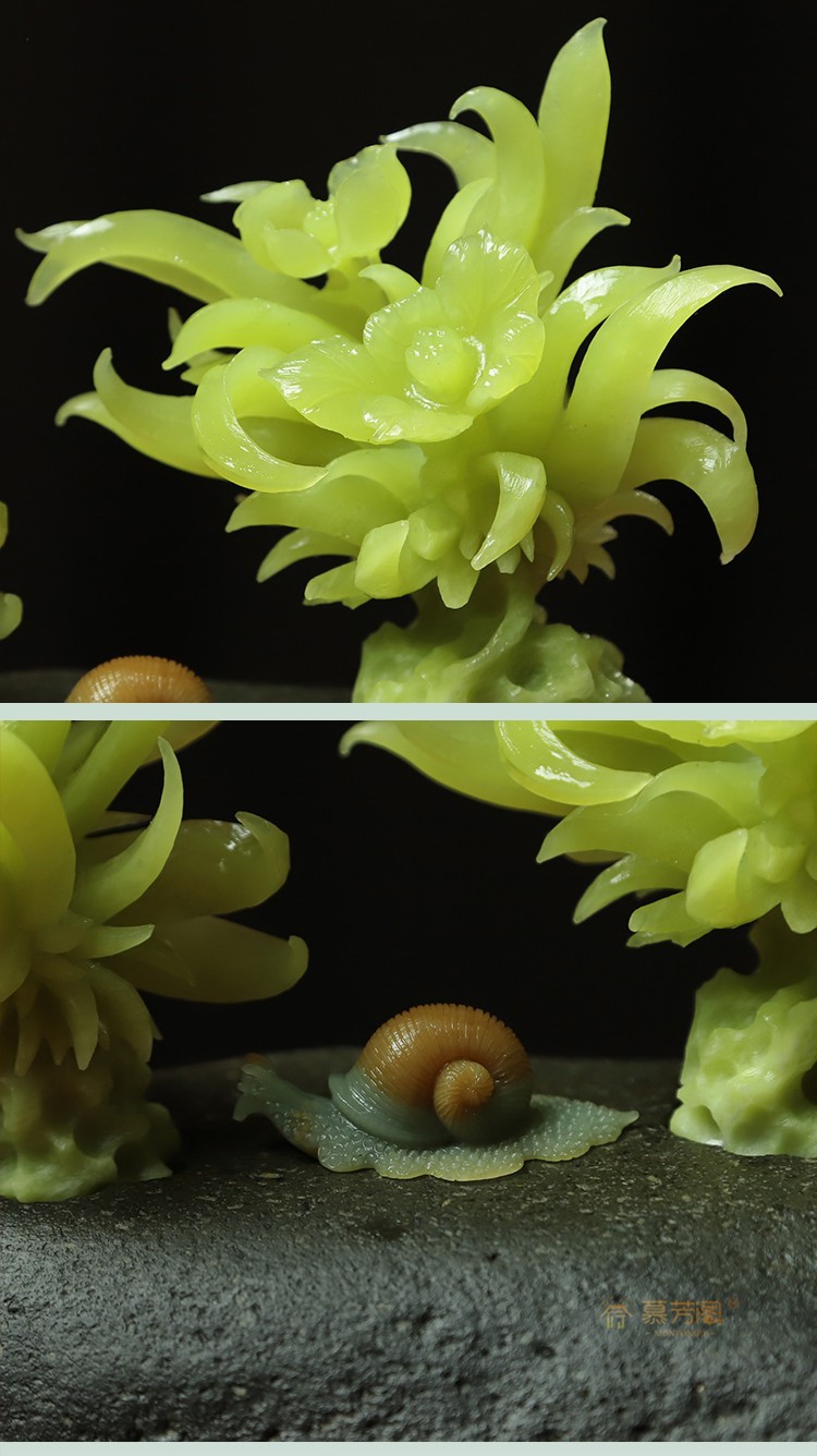 慕芳阁天然岫玉石兰花摆件精品原石大师级工艺雕刻客厅玄关办公室装饰