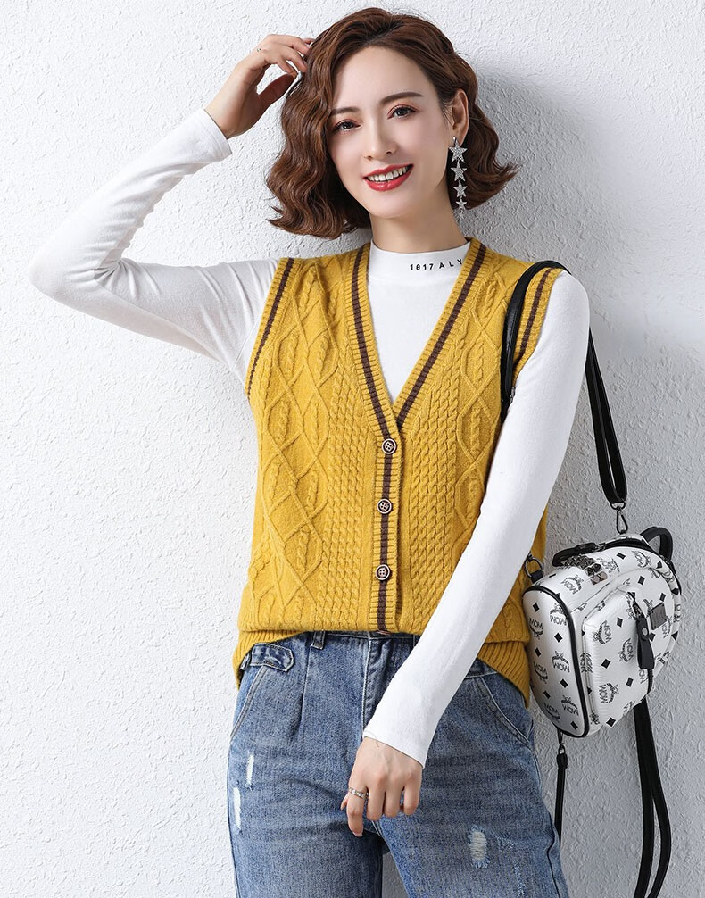 柏诺雅针织衫女羊毛针织开衫背心外穿女士春秋薄款毛线马甲外套二八月