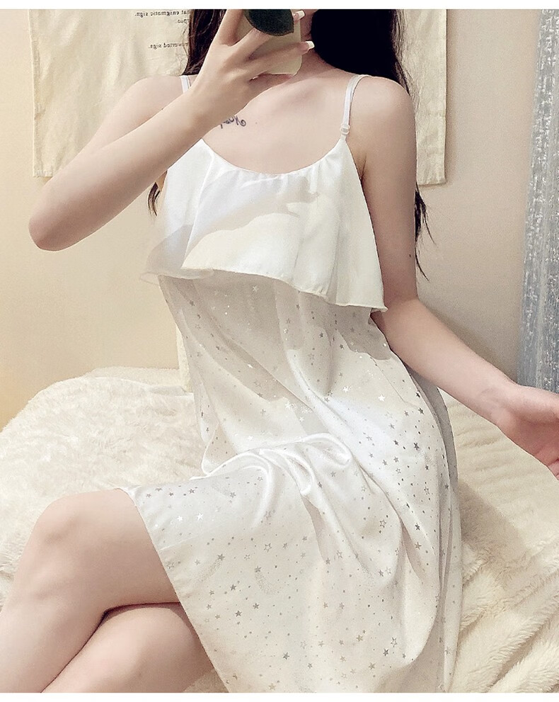 睡衣可爱少女甜美公主风夏天中长款睡裙真丝绸法式家居服30400黑色xl