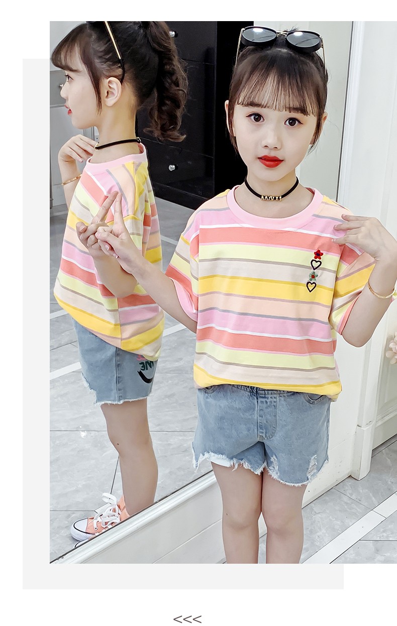 木依木花女童t恤短袖洋气夏装2022新款儿童半袖上衣中大童夏季韩版