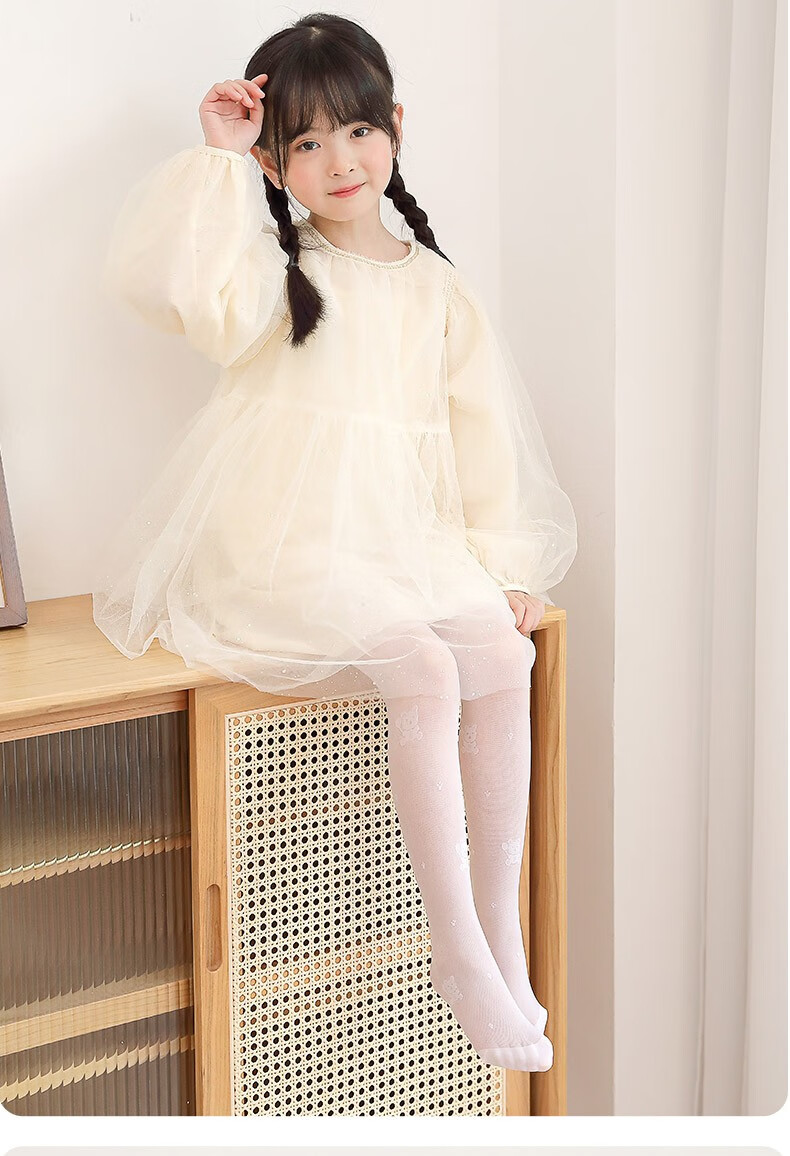 浪莎儿童连裤袜夏季薄款舞蹈袜宝宝女孩白色丝袜超薄防蚊袜外穿时尚