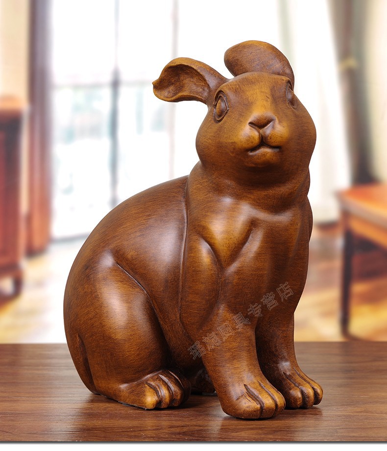 宏韶 实木雕兔子摆件创意家居客厅可爱木质生肖兔摆设手工艺装饰品兔