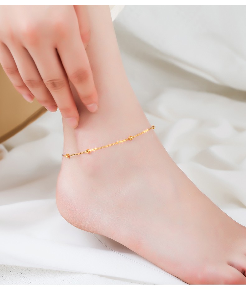 迪后轻奢品牌18k彩金脚链女au750转运珠满天星脚链女款七夕生日送女友