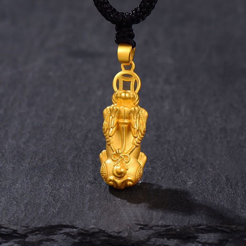 黄金吊坠男貔貅男士黄金项链3d硬足金男款黑红绳挂坠本命年项链中秋节