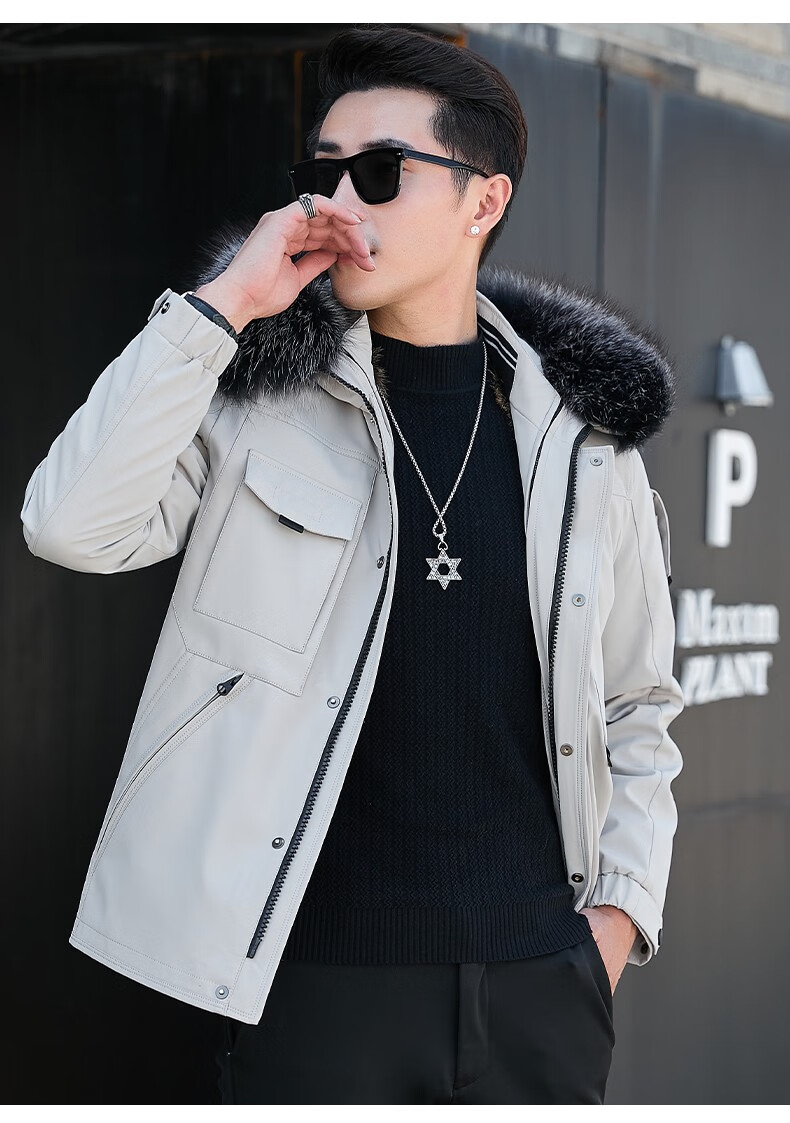 本维 新款海宁短款派克服男款整貂内胆皮毛一体水貂皮草大衣外套冬季