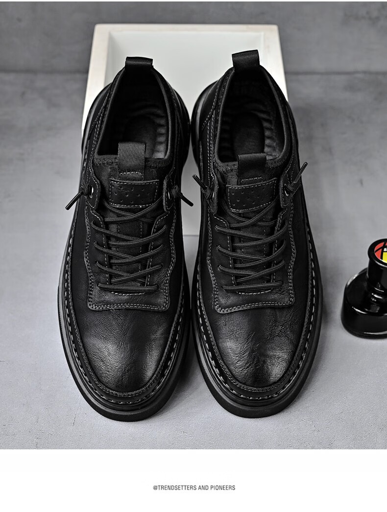 西域骆驼男鞋休闲皮鞋时尚高档男士商务休闲板鞋软底潮鞋子男 棕色 39