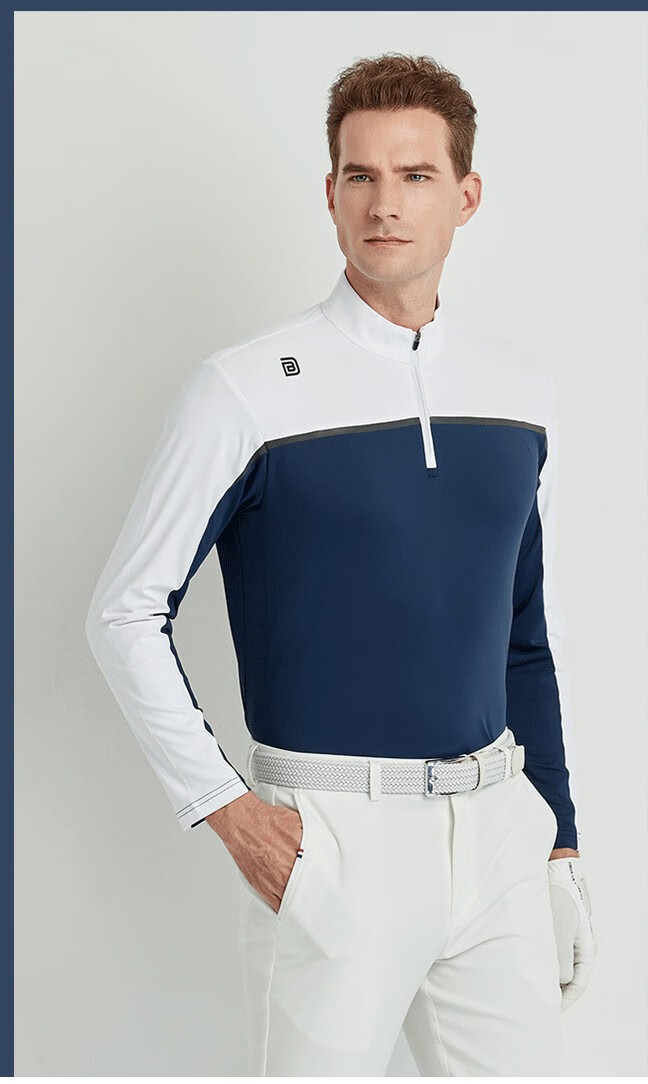 歌芬蔓(gilfunmar) 品牌轻奢高尔夫服装男装t恤秋冬新款拼色立领长袖