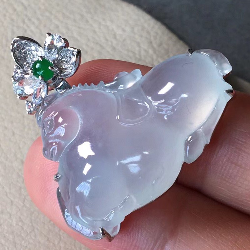 玉佳佳 翡翠高冰马上有钱吊坠 18k金镶嵌缅甸a货翡翠送礼生日礼物女款