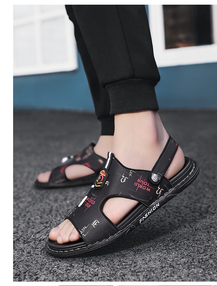 凉鞋男夏季轻便防滑软底沙滩鞋夏天男士潮流凉拖鞋黑白色39