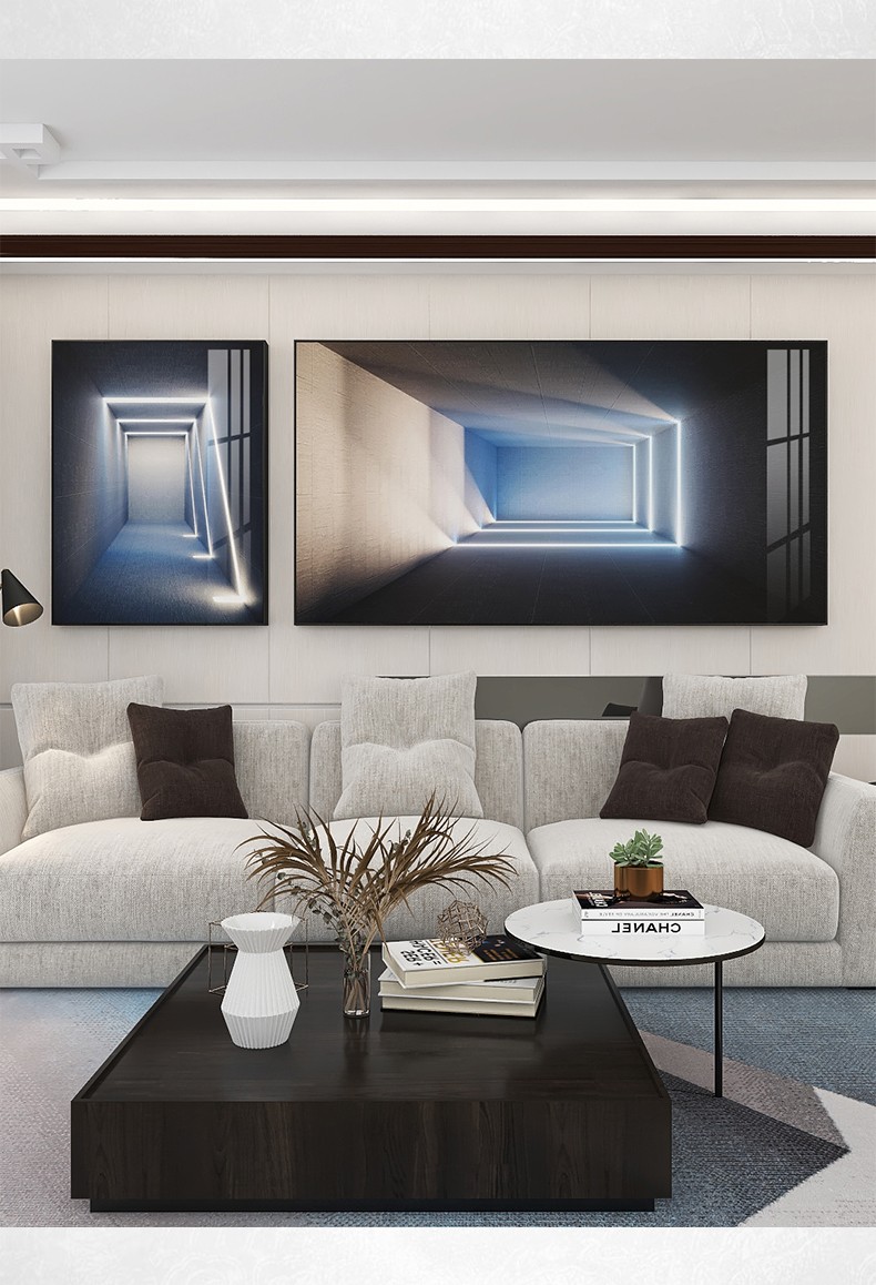 巴洛伊轻奢客厅装饰画空间延伸沙发背景墙画工业风现代简约光影空间