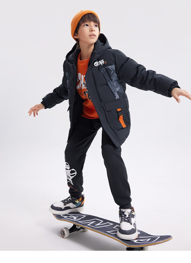 安踏儿童羽绒服男大童中长款羽绒服2022年冬季新款保暖舒适加厚羽绒服
