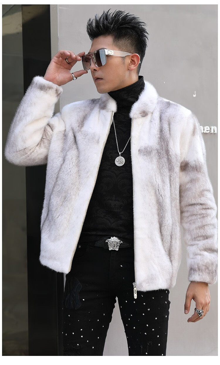 法唯莎高端奢侈品牌男装貂皮大衣男秋冬季整貂真皮草外套短款十字貂