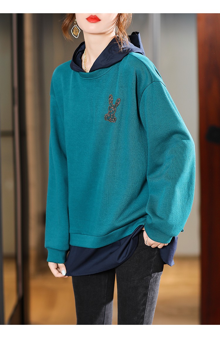 莎芡假两件连帽卫衣秋季欧洲站新款宽松休闲上衣 孔雀蓝 2xl(141-155